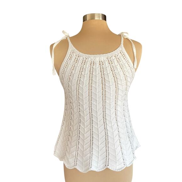 Blu Pepper White Crochet Top Tie Shoulder Scallop Hem LRG Cottage Boho Beachy - Picture 3 of 8